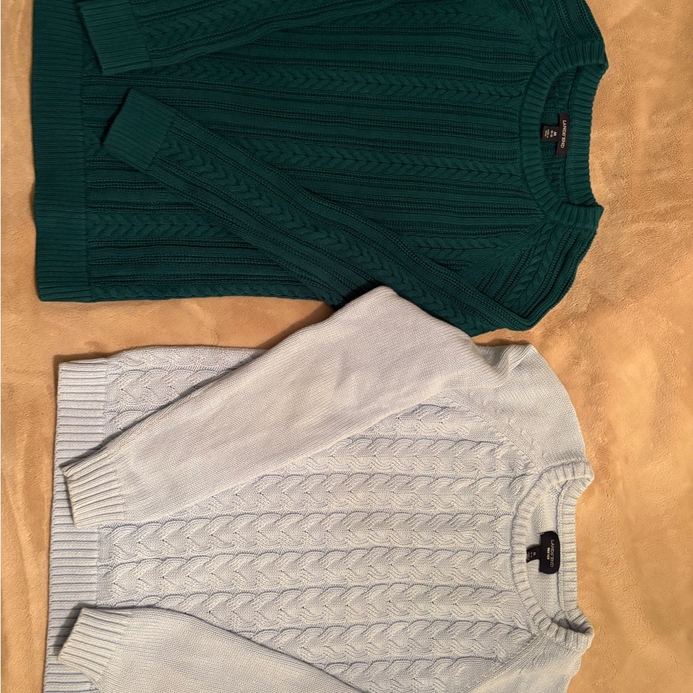 Lands' End Teal and Light Blue Cable Knit Sweater Set